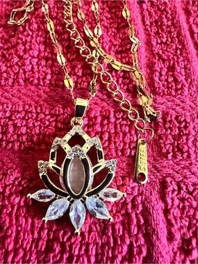 Lotus Pendant Necklace in Gold with  Accents - Brand